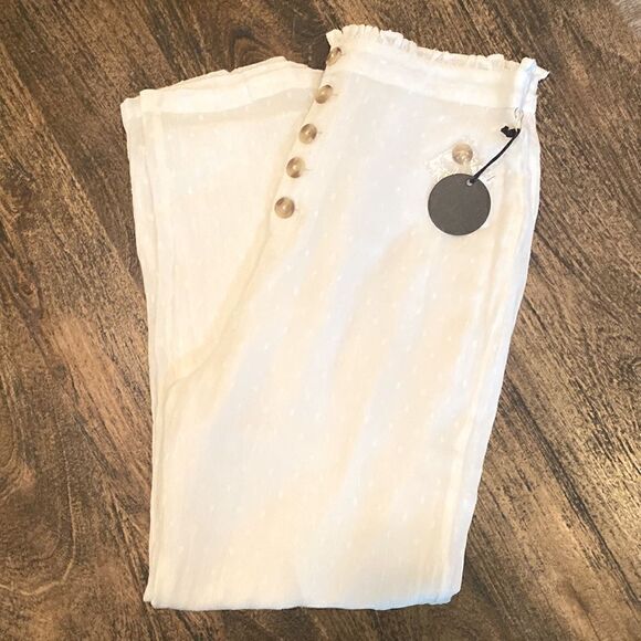 AMUSE SOCIETY White Lined Paper Bag Style Pants Size Medium - Picture 1 of 6